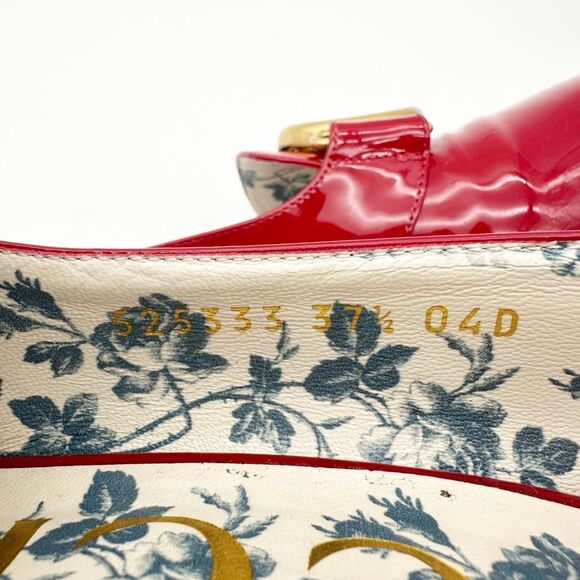 GUCCI Victoire Marmont GG Red Vernice Heel Size 37.5 Patent Leather Loafers - Picture 12 of 13